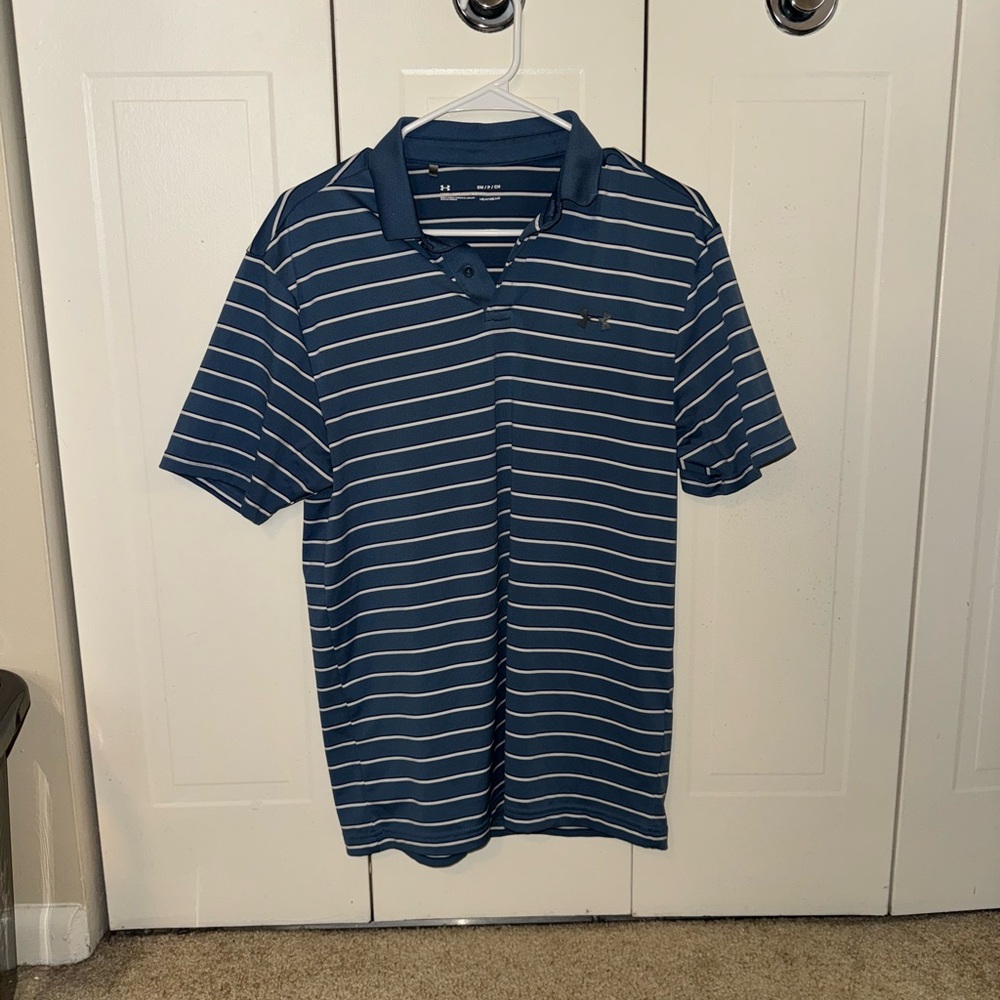 2/$15 Under Armour Men's Blue Striped Polo Golf Shirt